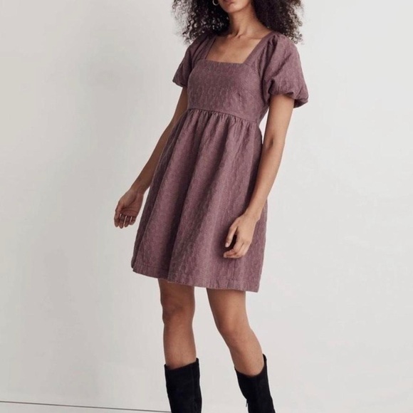 Madewell Dresses & Skirts - Madewell Floral Quilted Puff-Sleeve Mini Dress Dusty Rose Size Large NWT